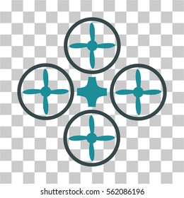 Quadcopter vector icon. Illustration style is flat iconic bicolor soft blue symbol on a transparent background.