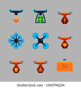 quadcopter vector icon set