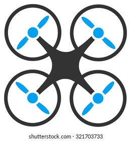 Quadcopter vector icon. Style is bicolor flat symbol, blue and gray colors, rounded angles, white background.