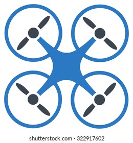 Quadcopter vector icon. Style is bicolor flat symbol, smooth blue colors, rounded angles, white background.