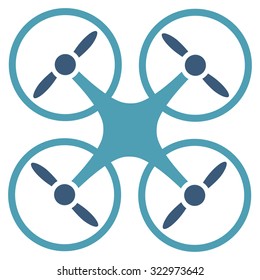 Quadcopter vector icon. Style is bicolor flat symbol, cyan and blue colors, rounded angles, white background.