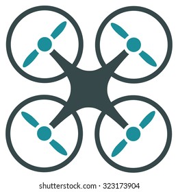 Quadcopter vector icon. Style is bicolor flat symbol, soft blue colors, rounded angles, white background.