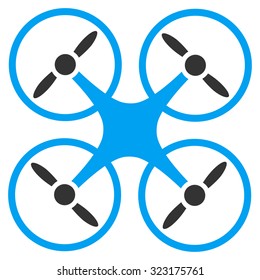 Quadcopter vector icon. Style is bicolor flat symbol, blue and gray colors, rounded angles, white background.