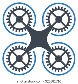 Quadcopter vector icon. Style is bicolor flat symbol, smooth blue colors, rounded angles, white background.