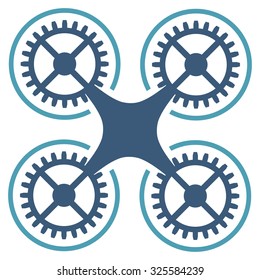 Quadcopter vector icon. Style is bicolor flat symbol, cyan and blue colors, rounded angles, white background.