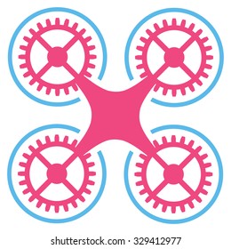 Quadcopter vector icon. Style is bicolor flat symbol, pink and blue colors, rounded angles, white background.