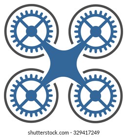 Quadcopter vector icon. Style is bicolor flat symbol, cobalt and gray colors, rounded angles, white background.