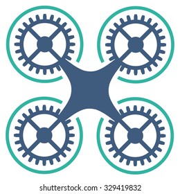 Quadcopter vector icon. Style is bicolor flat symbol, cobalt and cyan colors, rounded angles, white background.