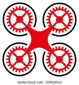 Quadcopter vector icon. Style is bicolor flat symbol, intensive red and black colors, rounded angles, white background.