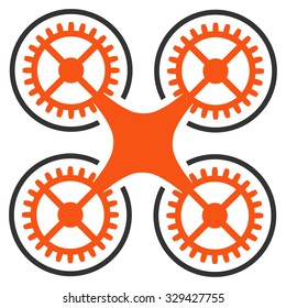 Quadcopter vector icon. Style is bicolor flat symbol, orange and gray colors, rounded angles, white background.