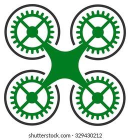 Quadcopter vector icon. Style is bicolor flat symbol, green and gray colors, rounded angles, white background.