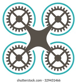 Quadcopter vector icon. Style is bicolor flat symbol, grey and cyan colors, rounded angles, white background.