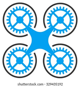 Quadcopter vector icon. Style is bicolor flat symbol, blue and gray colors, rounded angles, white background.