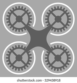 Quadcopter vector icon. Style is bicolor flat symbol, dark gray and white colors, rounded angles, silver background.
