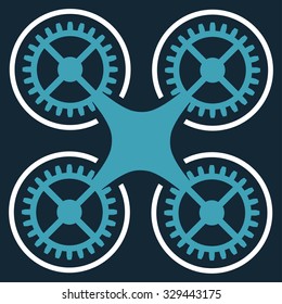 Quadcopter vector icon. Style is bicolor flat symbol, blue and white colors, rounded angles, dark blue background.