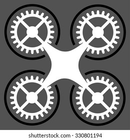 Quadcopter vector icon. Style is bicolor flat symbol, black and white colors, rounded angles, gray background.