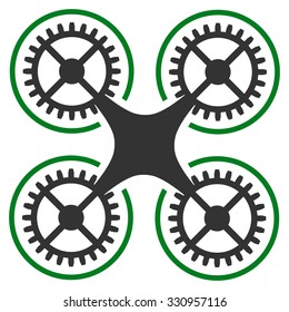 Quadcopter vector icon. Style is bicolor flat symbol, green and gray colors, rounded angles, white background.