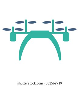 Quadcopter vector icon. Style is bicolor flat symbol, cobalt and cyan colors, rounded angles, white background.