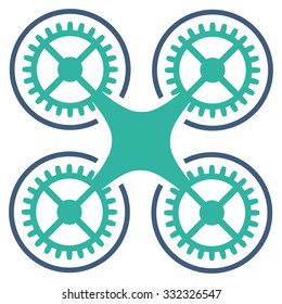 Quadcopter vector icon. Style is bicolor flat symbol, cobalt and cyan colors, rounded angles, white background.