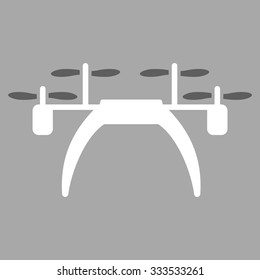 Quadcopter vector icon. Style is bicolor flat symbol, dark gray and white colors, rounded angles, silver background.
