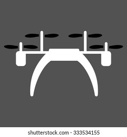 Quadcopter vector icon. Style is bicolor flat symbol, black and white colors, rounded angles, gray background.
