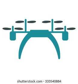 Quadcopter vector icon. Style is bicolor flat symbol, soft blue colors, rounded angles, white background.