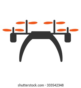 Quadcopter vector icon. Style is bicolor flat symbol, orange and gray colors, rounded angles, white background.