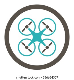 Quadcopter vector icon. Style is bicolor flat rounded symbol, grey and cyan colors, rounded angles, white background.