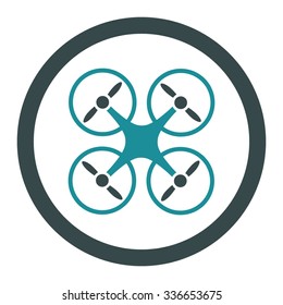 Quadcopter vector icon. Style is bicolor flat rounded symbol, soft blue colors, rounded angles, white background.