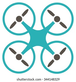 Quadcopter vector icon. Style is bicolor flat symbol, grey and cyan colors, rounded angles, white background.