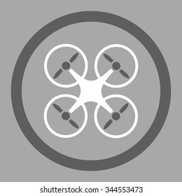 Quadcopter vector icon. Style is bicolor flat rounded symbol, dark gray and white colors, rounded angles, silver background.