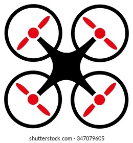 Quadcopter vector icon. Style is bicolor flat symbol, intensive red and black colors, rounded angles, white background.