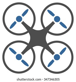 Quadcopter vector icon. Style is bicolor flat symbol, cobalt and gray colors, rounded angles, white background.