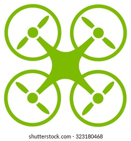 Quadcopter vector icon. Style is flat symbol, eco green color, rounded angles, white background.