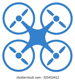 Quadcopter vector icon. Style is flat symbol, cobalt color, rounded angles, white background.