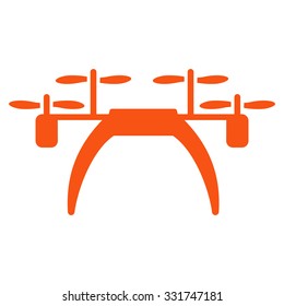 Quadcopter vector icon. Style is flat symbol, orange color, rounded angles, white background.
