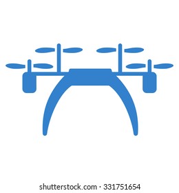 Quadcopter vector icon. Style is flat symbol, cobalt color, rounded angles, white background.