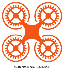 Quadcopter vector icon. Style is flat symbol, orange color, rounded angles, white background.