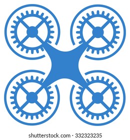 Quadcopter vector icon. Style is flat symbol, cobalt color, rounded angles, white background.