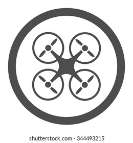 Quadcopter vector icon. Style is flat rounded symbol, gray color, rounded angles, white background.