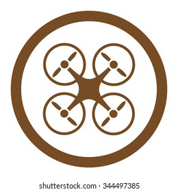 Quadcopter vector icon. Style is flat rounded symbol, brown color, rounded angles, white background.