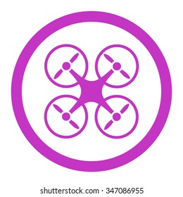 Quadcopter vector icon. Style is flat rounded symbol, violet color, rounded angles, white background.