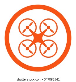 Quadcopter vector icon. Style is flat rounded symbol, orange color, rounded angles, white background.