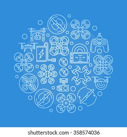 Quadcopter vector illustration - blue round modern drone symbol or quadcopter logo template