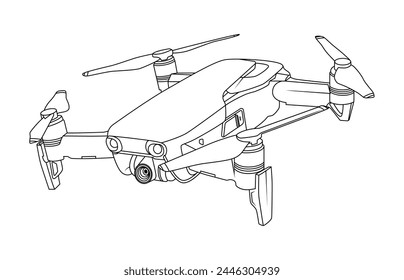 Quadcopter with video camera outline on white background vector