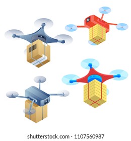 Quadcopter's with shipping boxes in four different styles.