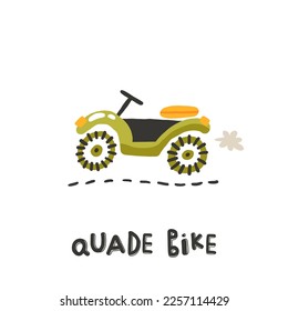 Quade bike. Hand drawn illustration in cartoon style. Transport toys. Cute concept for children's print. Illustration for the design postcard, textiles, apparel