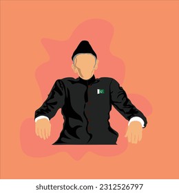 Quad-e-Azam's vector illustration. Without face features vector image. Best for 14th August, Independence day. Background is isolated on peach color