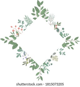 Marco cuadrángulo decorado con plantas, fondo blanco, marco verde