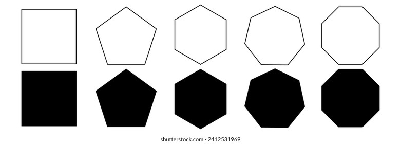 quadrangle, pentagon, hexagon, octagon icon. vector geometry pentagonal, hexagonal, octagonal polygon. five, six, eight sided polygon lines, vector